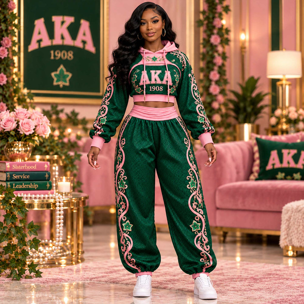 Premium Women's Baroque Cropped Hoodie & Balloon Jogger Pants Set HCT APT AKA 2710268