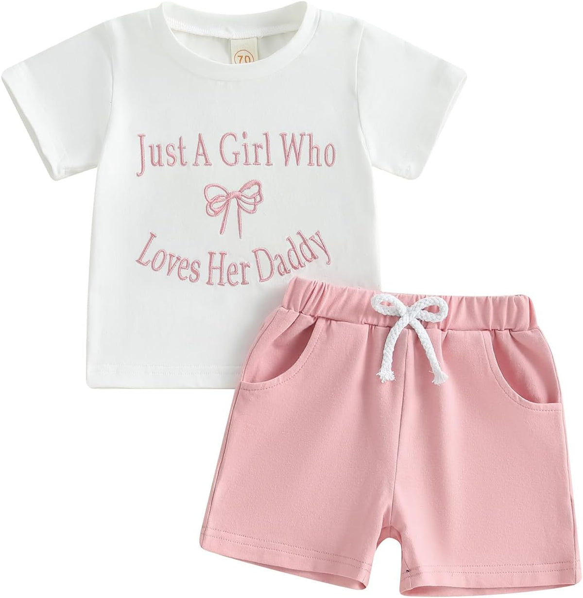 Meiweileya Toddler Baby Girl Summer Clothes Short Sleeve Funny Letters&Bow Tshirt Tops Solid Shorts Set Father's Day Outfit