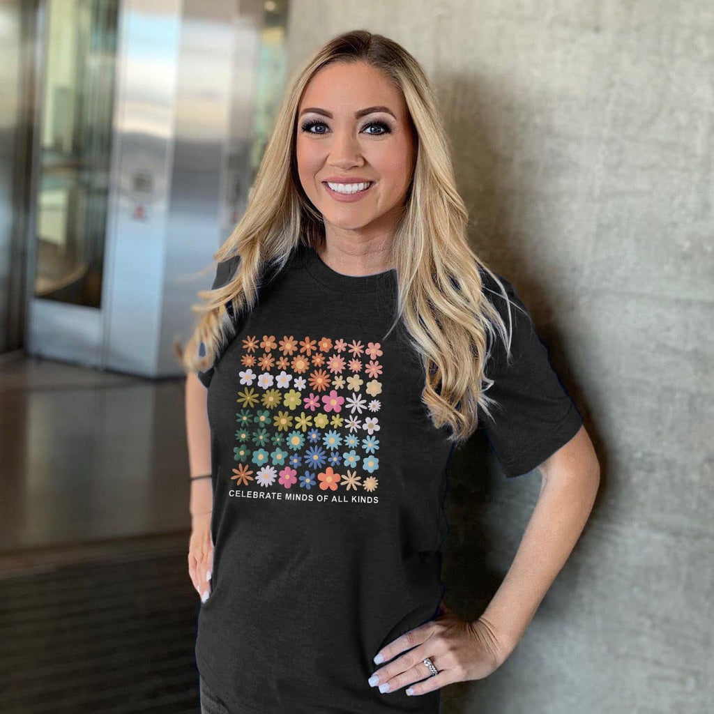 Celebrate Minds of All Kinds Shirt Women Autism Awareness T Shirt Mental Health Inspirational Short Sleeve Tee Tops