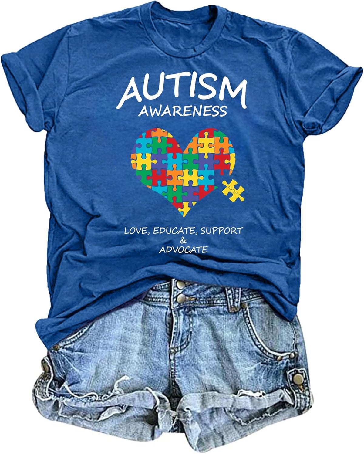 Autism Awareness Shirt Women in April We Wear Blue Shirts Special Education Teacher Shirt Autism Puzzle Short Sleeve Tops