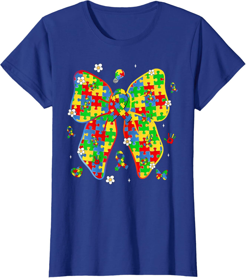 Autism Awareness Coquette Bow Puzzle Bow Women Kids Girl Boy