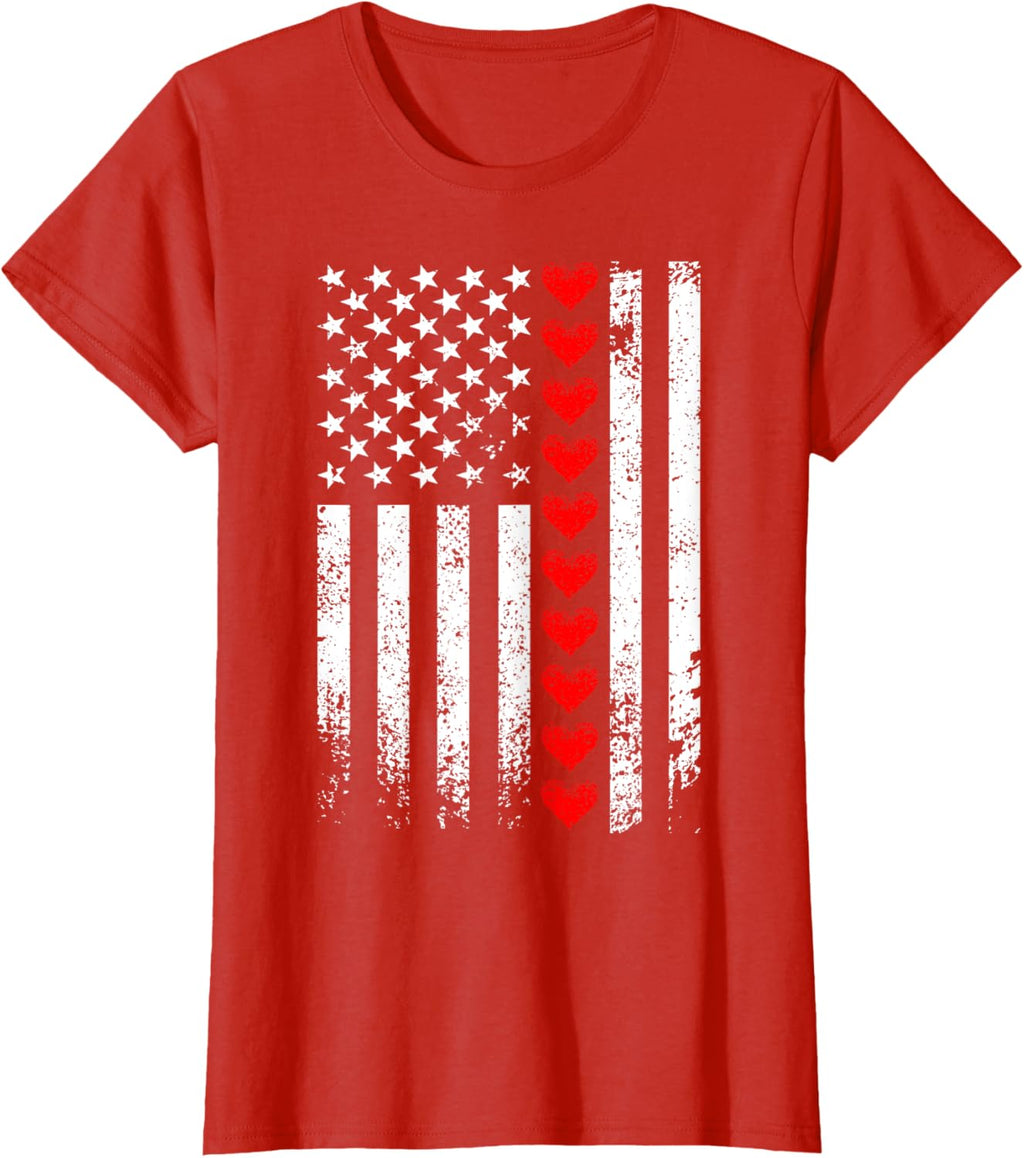 Vintage Valentines Day American Flag Hearts Mens Boys Kids