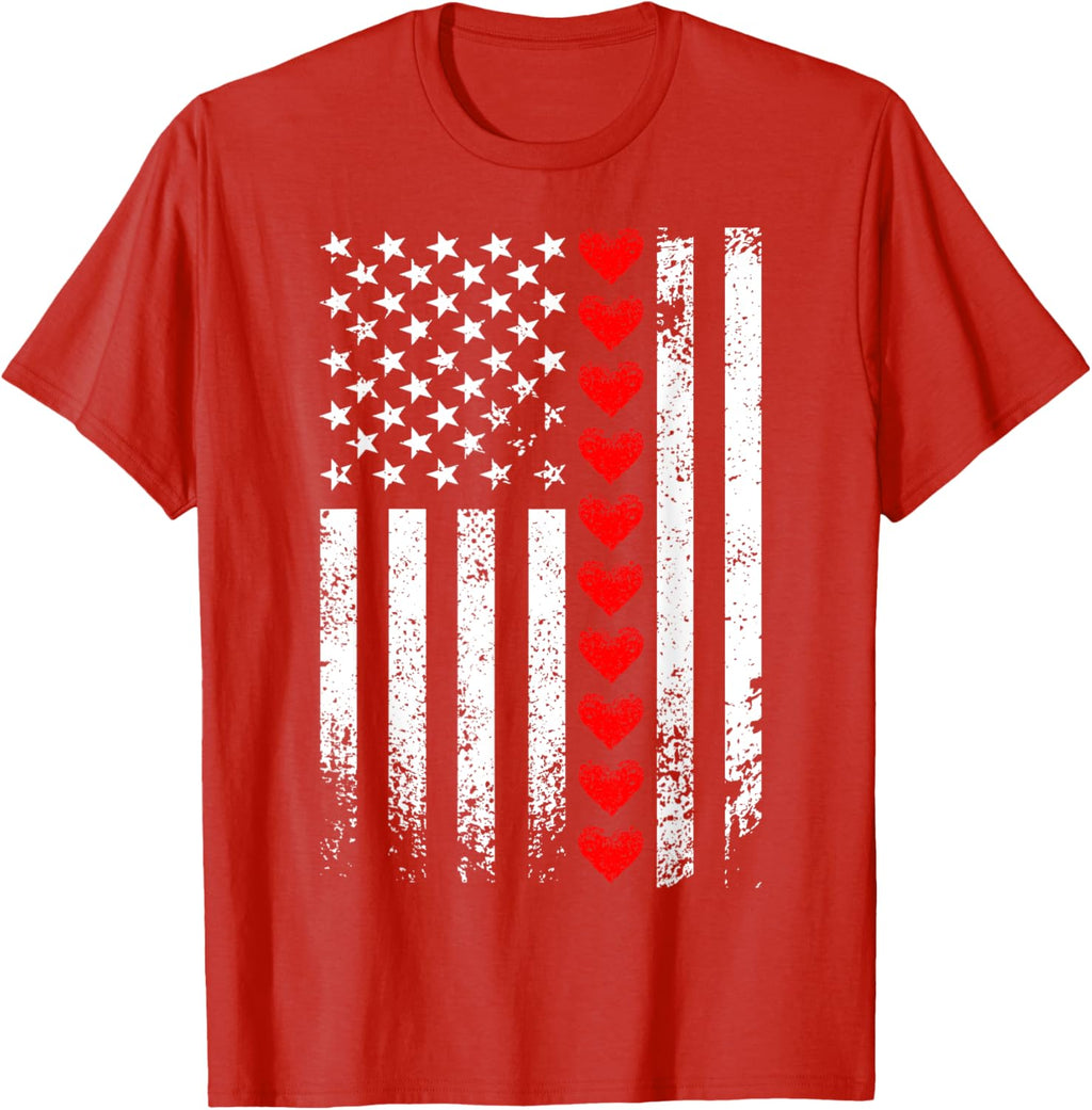 Vintage Valentines Day American Flag Hearts Mens Boys Kids