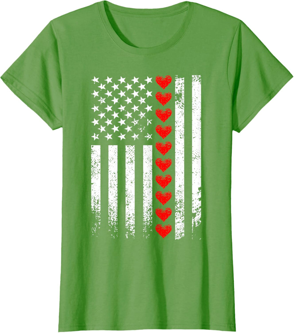 Vintage Valentines Day American Flag Hearts Mens Boys Kids